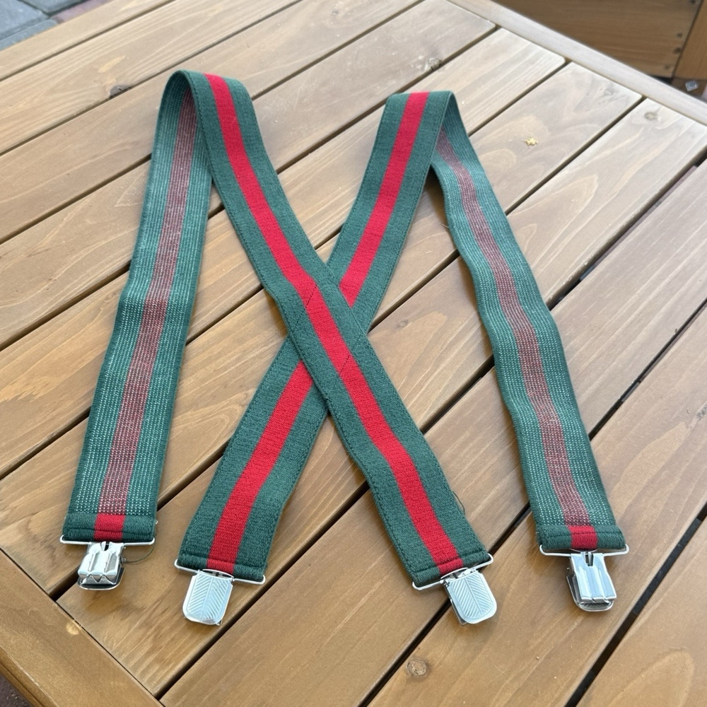 Mens  Green/red Suspenders Heavy Duty Strong Clips Adjustable Elastic Braces Bi